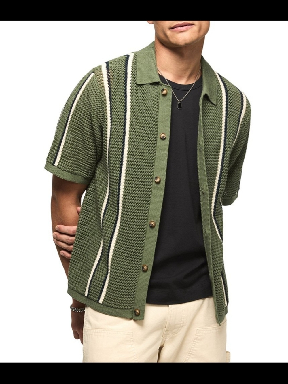 Olive Green Knit Short Sleeve Lucky Brand Button-Up Cardigan SZ XL